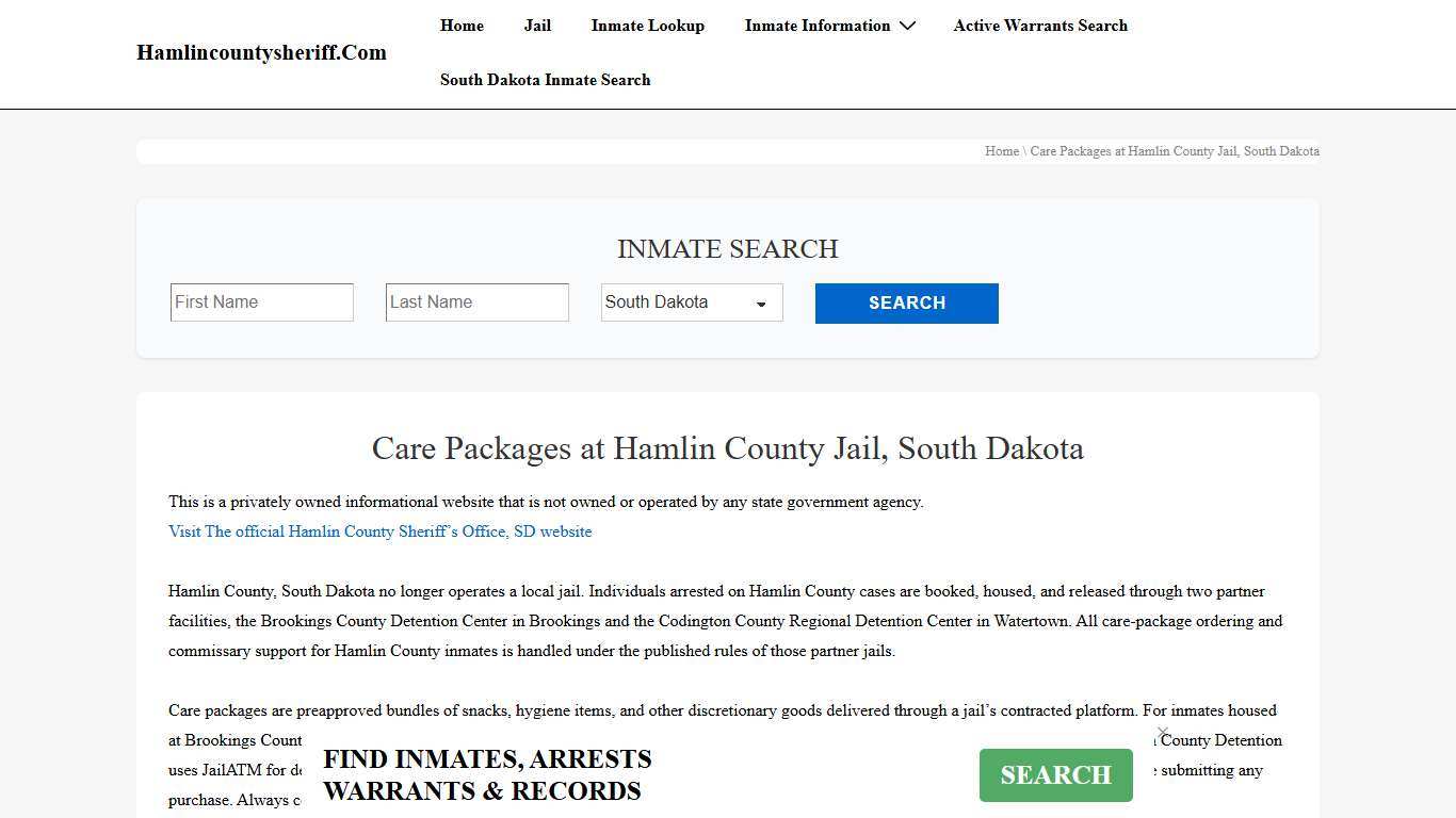 Care Packages at Hamlin County Jail