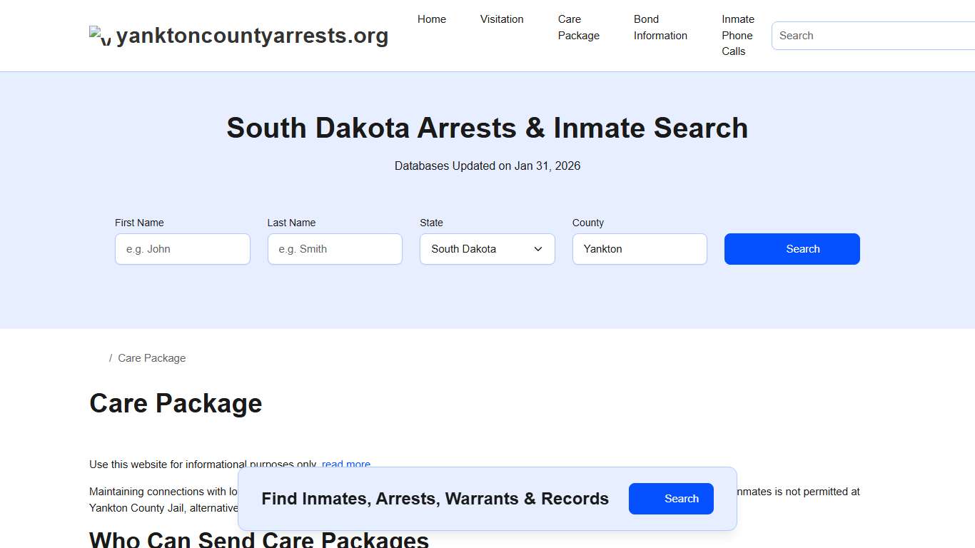 Inmate Care Package - Yankton County Jail, SD